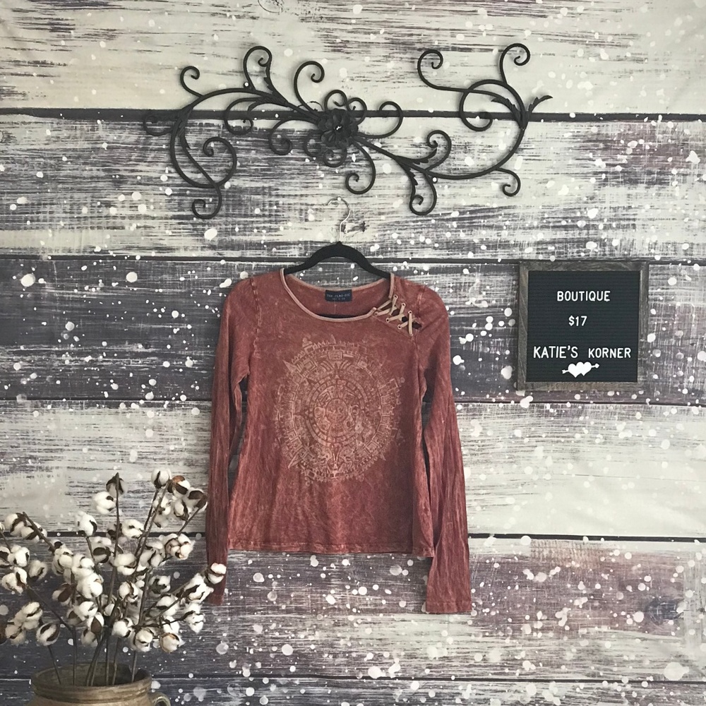 NEW Lace-Up Aztec Print Long Sleeve Tee